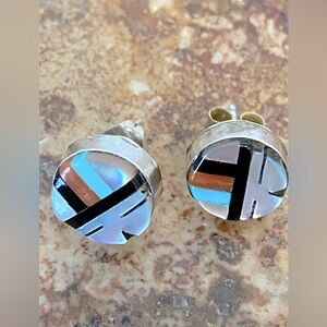 Sterling Silver Intarsia earrings with genuine stones